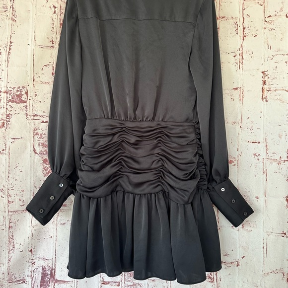 💥SOLD $25💥 RAMY BROOK Mini Dress M Black Ruched Feminine Sexy Goth Babydoll - Picture 6 of 11